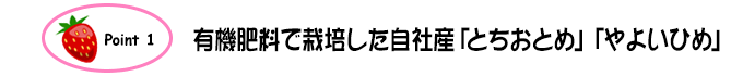 Point1.有機肥料で栽培した自社産「とちおとめ」「やよいひめ」